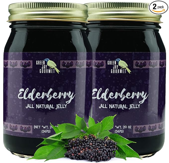 Green Jay Gourmet Elderberry Jelly – All-Natural Jam with Elderberries & Lemon Juice – Vegan, Gluten-free Jam - Contains No Preservatives or Corn Syrup – Made in USA Elderberry Jam – 2 x 20 Ounces