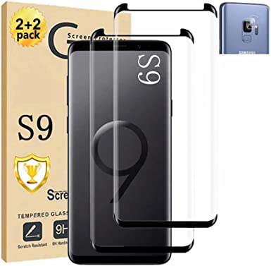 Galaxy S9 Screen Protector 【2 2 Pack】With Camera Lens Protector [3D Glass] Full Coverage Easy installation 9H Hardness Tempered Glass Screen Protector for Samsung Galaxy S9