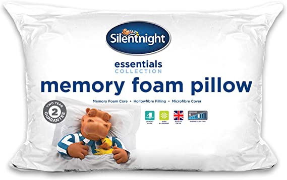 Silentnight Essential Memory Foam Core Pillow - Pack of 2 Memory Foam Core Pillows with Soft Hollowfibre Surround and Medium Firmness - 2 Pack