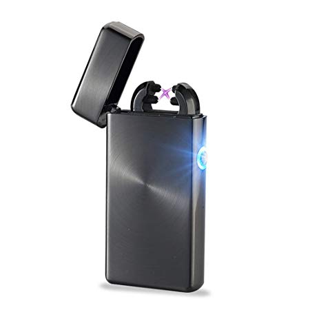 iMeshbean® USB Electric Dual Arc Metal Flameless Torch Rechargeable Windproof Lighter HR