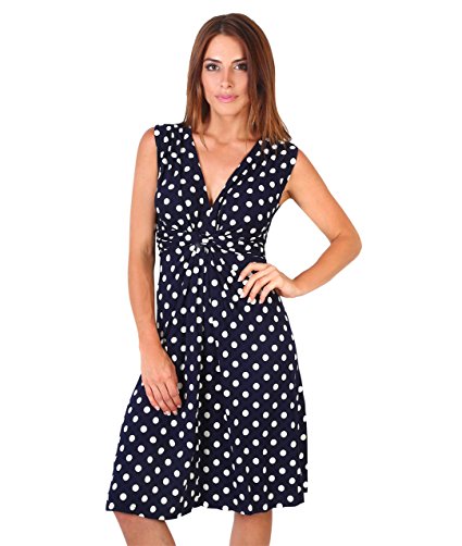 KRISP Women's Fashion Simple Casual Stretch Polka Dot Summer Dress