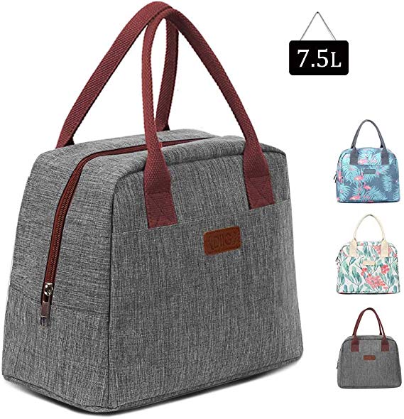 DIIG Gray Lunch Bags for Women, Large Insulated Lunch box, Freezable Womens Lunch Tote for Work, Adult Reusable Cooler Bag, Foldable Packit Bag for Lunch(Gray)