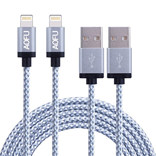 AOFU Lightning Cable,2Pack 6FT/2M iPhone Lightning Cable USB Charging Cable Cord for iPhone (Gray White)