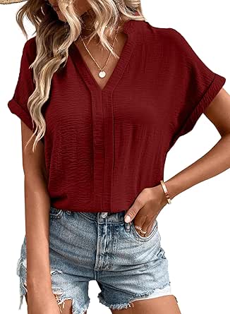 EVALESS Womens Tops Business Casual Outfits V Neck Ruffle Sleeve Blouses Womens Fashion Clothes 2024