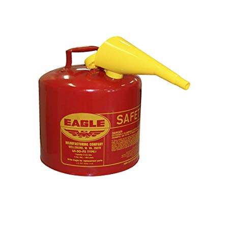 Eagle UI-50-FS Red Galvanized Steel Type I Gasoline Safety Can with Funnel, 5 Gallon Capacity, 13.5 in Height, 12.5 in Diameter
