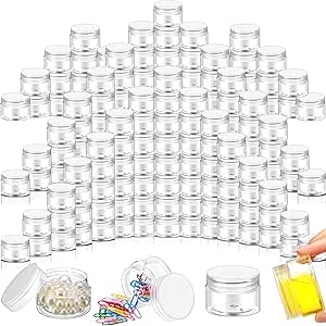 SATINIOR 100 Pcs Plastic Jars with Lids Small Clear Containers with Lids Wide Mouth Small Plastic Containers for Lotion Cream Rhinestones Body Butters Travel Storage (Clear,2 oz)