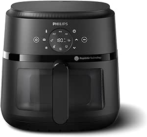 Philips Airfryer serie 2000 6,2L - 1700W de Potencia, Ventana transparente, Tecnología RapidAir, Pantalla táctil digital, 13 opciones de cocción, Hasta un 90% menos de grasa, Negro (NA230/00)