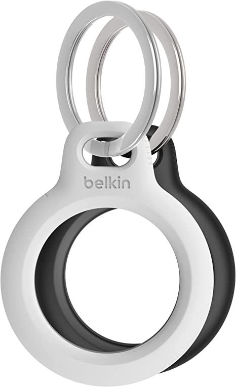 Belkin AirTag Case with Key Ring (Secure Holder Protective Cover for Air Tag with Scratch Resistance Accessory) – 2-Pack, Black and White, MSC002BTH35