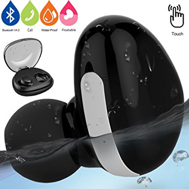 True Wireless Waterproof Bluetooth Earbuds,MorePro BT4.2 Touch Headphone Hifi Stereo Sport Headset In-Ear with Mic & charging case for Smartphone /iOS/ Android/BlackBerry(Black)