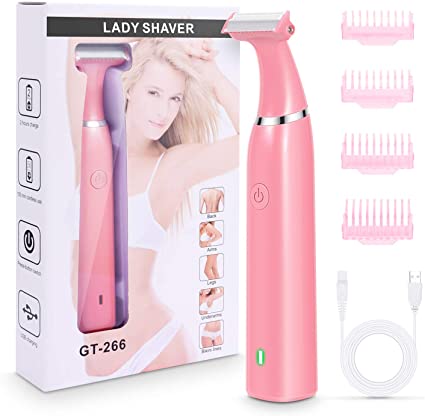 Renfox Electric Razor for Women, Womens Shaver Rechargeable Hair Trimmer for Arms Legs Underarms Bikini Area, Wet & Dry Painless Waterproof, Lady Body Hair Remover with 4 Trimming Combs