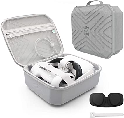 AMVR Smaller and Portable Fashion Travel Case for Oculus Quest 2, Storing VR Gaming Headset and Touch Controllers Accessories Carrying Bag (Gray,Small)