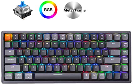 Keychron K2 Wireless Bluetooth/USB Wired Gaming Mechanical Keyboard, Compact 84 Keys Tenkeyless RGB LED Backlit Aluminum Frame for Mac Windows, Gateron Blue Switch, Version 2