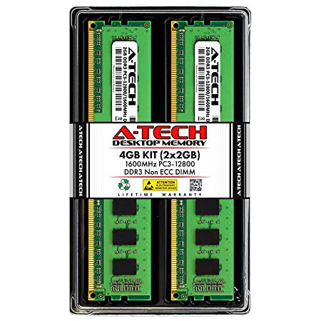 A-Tech 4GB (2 x 2GB) DDR3 1600MHz PC3-12800 Desktop RAM Kit | Non-ECC Unbuffered DIMM 1.5V 240-Pin Memory Upgrade Modules