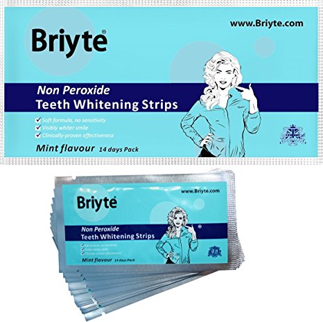 Briyte ® Professional (QUALITY TEETH WHITENING STRIPS) 28 Per Pack 14 sets (Peroxide Free) home teeth whitening strips tooth ingredients & Briyte crest