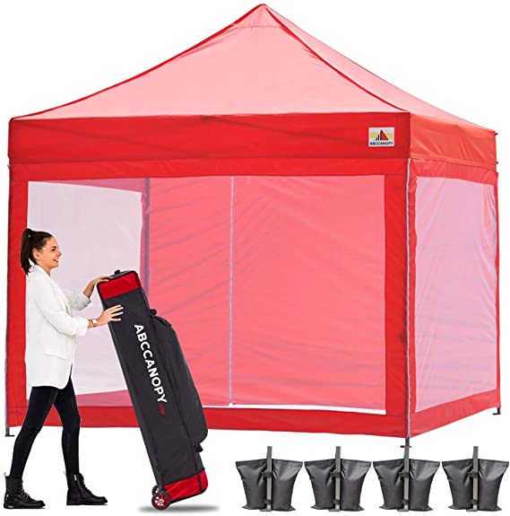 ABCCANOPY 10x10 Pop up Canopy Tent Commercial Tents with Mesh Walls Camping Screen & Mesh House Bonus Rolly Carry Bag and 4X Weight Bag, 30 Colors