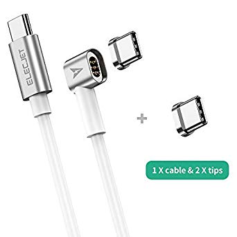 ELECJET MagJet, 6 Pin Reversible Magnetic USB C PD Charging Cable, Supports 87W Fast Charging for New MacBook Pro/Air and Any USB C Devices (White   one More tip)