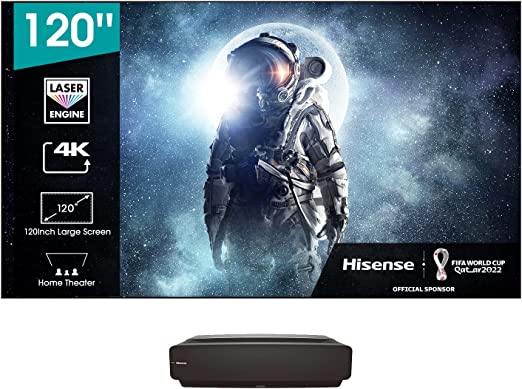 Hisense 120L5G-CINE120A 4K UHD Laser TV, UST Ultra Short Throw Projector with 120" ALR Screen, 2700 ANSI Lumens, Android TV, HDR10, 30W (Stereo) Dolby Atmos, Built-in Alexa and Google Assistant