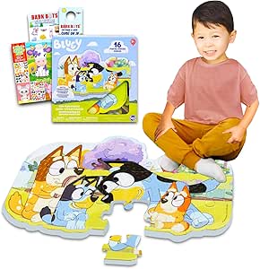 Disney Bluey Foam Puzzle Mat Set - 16 Pc Foam Floor Puzzle for Kids with Stickers and More | Bluey Jigsaw Puzzles for Kids