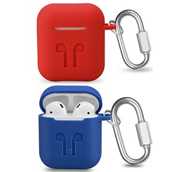 AirPods Case, EYEKOP [2 Pack] AirPods Protective Cover Skin with Lockable Carabiner (Red Blue)