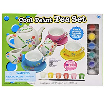 Number 1 in Gadgets Paint Your Own Tea Set, Decorate Your Own 11 Piece Set of Porcelain Dishes, Includes Six Paint Pots and Paint Brush
