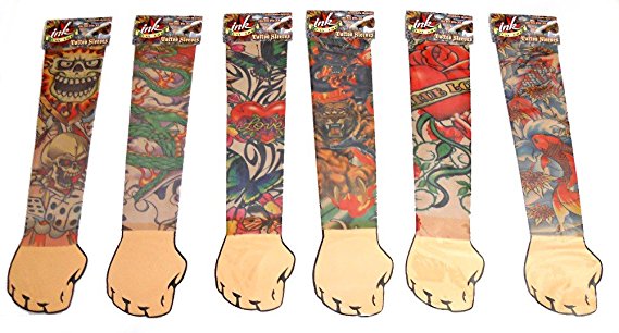Assorted faux fake Ink body art TATTOO arm SLEEVE stocking - One Size Fits Most (kids or small adults) - SHIPS FROM THE USA