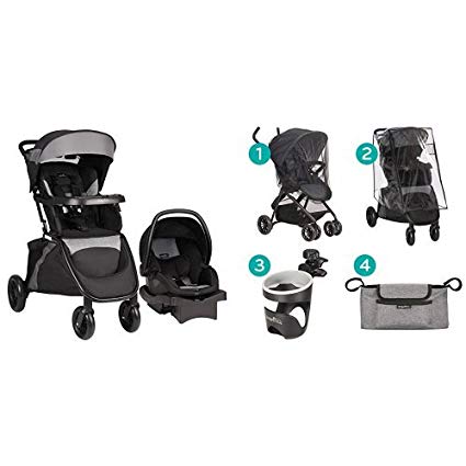 Evenflo Advanced SensorSafe Epic Travel System with LiteMax Infant Car Seat, Jet with Stroller Accessories Starter Kit