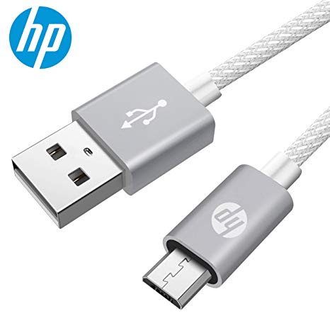 HP Pro Micro USB Cable Nylon Braided USB to USB 2.0 Charging and Data Cable, 6.5 Feet (White)