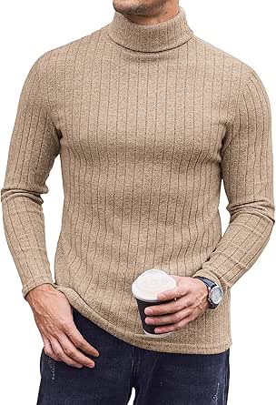 Ekouaer Men Turtleneck Shirts Lightweight Long Sleeve T Shirt Ribbed Thermal Tops Baselayer Pullover S-XXL