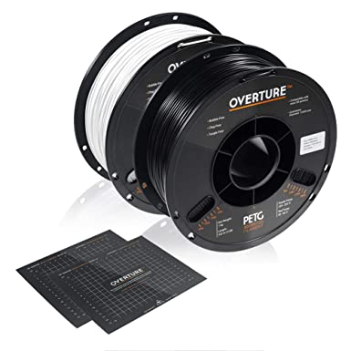 OVERTURE PETG Filament 1.75mm with 3D Build Surface 200 x 200 mm 3D Printer Consumables, 1kg Spool (2.2lbs), Dimensional Accuracy  /- 0.05 mm, Fit Most FDM Printer (Black   White)