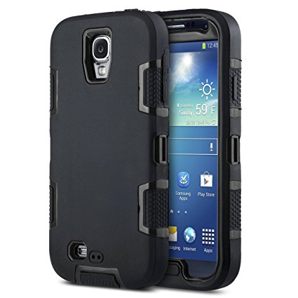 Galaxy S4 Case, Knox Armor S4 Case - ULAK Shockproof Hybrid Rubber Combo Case Cover 3in1 [Rigid Plastic Soft Silicone] for Samsung Galaxy S4 IV i9500-Black