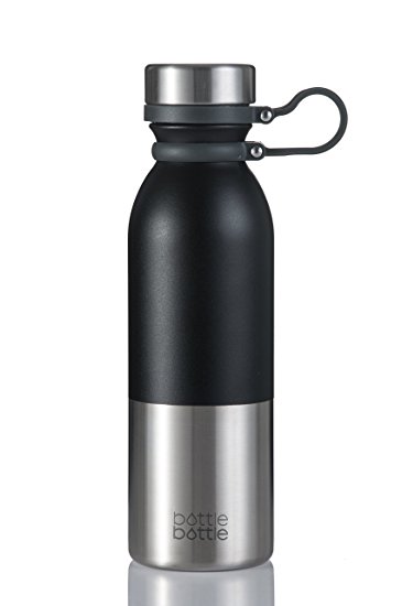 Bottlebottle 20oz Insulated Stainless Steel Sports Water Bottle with Handle, BPA Free - Night Black