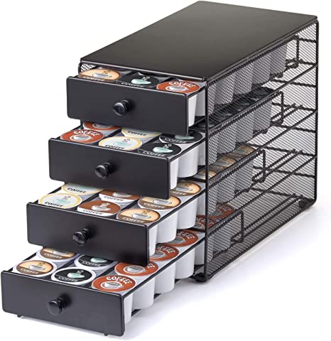 Nifty Coffee Pod Drawer – Compatible with K-Cups, 72 Pod Pack Capacity Rack, 4-Tier Holder, Super-Sized Storage, Stylish Home or Office Kitchen Counter Organizer, Black Satin Finish