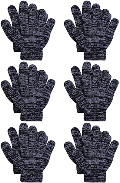 Cooraby 6 Pairs Kids Knitted Magic Gloves Teens Warm Winter Stretchy Full Fingers Gloves