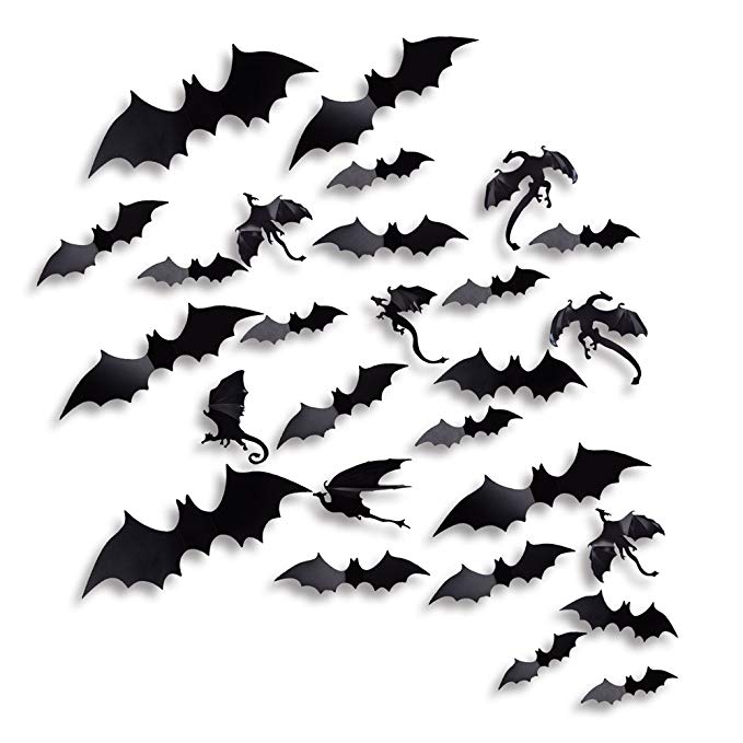 Antner Halloween Party Supplies PVC 3D Bats and Dragons Wall Decal Wall Sticker for Home Halloween Eve Decor, 31 Pieces