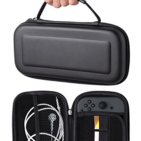 ABOOM Upscale Carrying Travel Case for Nintendo Switch (2017) with 5 Game Cart Slots and Cleaning Cloth,Soft Inner Iining protects Nintendo Switch