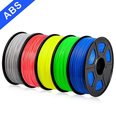 SUNLU ABS Filament 1.75mm 3D Printer 3D Pens 5x1KG PLA  Filament  /- 0.02 mm, Silver Red Yellow Blue Green