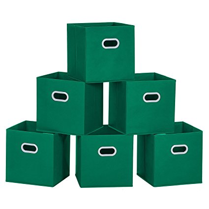 Cloth Storage Bins, MaidMAX Set of 6 Nonwoven Foldable Collapsible Organizers Basket Cubes with Dual Plastic Handles for Gift, Green