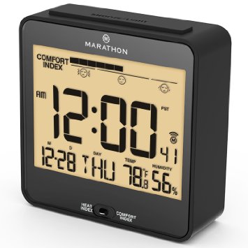 MARATHON CL030054BK Atomic Desk Clock With Backlight Heat and Comfort Index - Batteries Included
