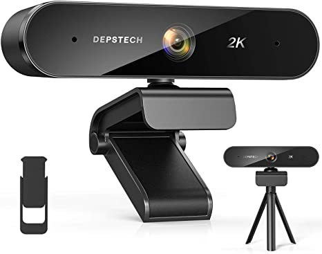 2K Webcam, DEPSTECH Webcam with Microphone for Desktop, Dual-Mic USB Web Camera for Computer with Auto Light Correction, Streaming Webcam for Video Conference, Gaming, Online Class, Plug & Play