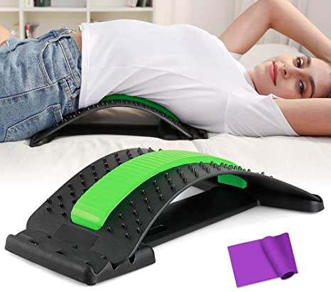 Linkevp Back Stretcher Posture Massager for Back Relaxation Pain Relief, Back Massager Magic Stretcher Fitness Stretch Equipment with One Resistance Band for Fitness, Lumbar Support Relaxation (Green)