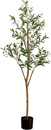Nearly Natural Olive Tree Artificial Indoor 5FT Tall Silk Faux Olive Tree for Home and Office Decor, Fake Potted Olive Tree with Natural Wood Trunk, Realistic Olive Tree Branches and Lifelike Fruits