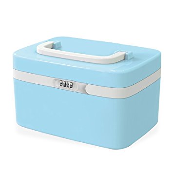 TSSS® Combination Lock Child-Proof Medicine Box Portable Simple Beauty Case Secret Organizer with Four compartments(Blue)