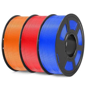 SUNLU Filamento PETG 1.75mm, Neatly Wound Filamento PETG de Impresora 3D Precisión /- 0.02mm, Fuerte Filamento PETG para Impresión, Bobina de 1kg (2.2lbs), Total 3kg, Azul Rojo Naranja