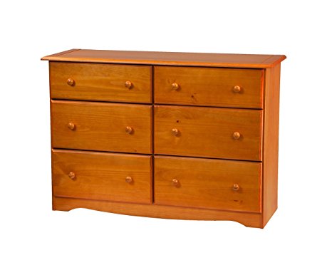 100% Solid Wood Double Dresser with 4 Super Jumbo, 2 Standard Drawers by Palace Imports, Honey Pine Color, 48”W x 33”H x 17”D. Optional Mirror, Antique Brass Knobs Sold Separately. Requires Assembly