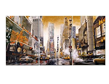 3 Pieces Modern Canvas Painting Wall Art The Picture For Home Decoration Retro Time Square Manhattan New York Ny Building Cityscape Print On Canvas Giclee Artwork For Wall Decor