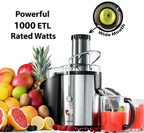 Gourmia GJ1250 Stainless Steel Wide Mouth Juice Extractor & Maker Powerful 1000 ETL Rated Watt Equipped with Safety Lock & Dishwasher Safe, Free Recipe Book Included