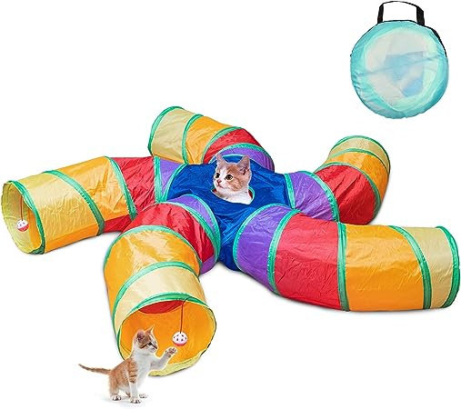 Depets Cat Tunnel for Indoor Cats, 5 Way Large Cat Tube with Play Ball, S-Shaped Folded Cat Play Tunnel Toy for Indoor Exercise, Durable Interactive Peephole Pet Tunnel for Cat Kitten Puppy Rabbit