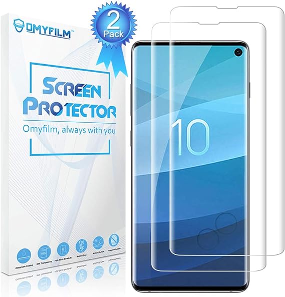 [2 Packs] OMYFILM Screen Protector for Samsung Galaxy S10 [Easy Installation] Galaxy S10 Tempered Glass [Bubble-free] Glass Screen Protector for Samsung S10 (Clear)