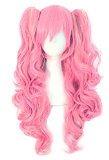 MapofBeauty Multi-color Lolita Long Curly Clip on Ponytails Cosplay Wig Pink Blonde
