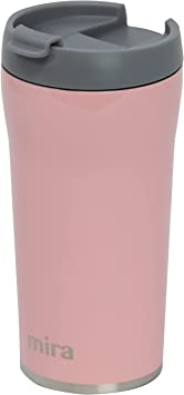 MIRA 12 oz Stainless Steel Insulated Travel Mug for Coffee & Tea - Vacuum Insulated Car Tumbler Cup with Spill Proof Twist On Flip Lid - Thermos Keeps Drinks Steaming Hot or Ice Cold -Taffy Pink